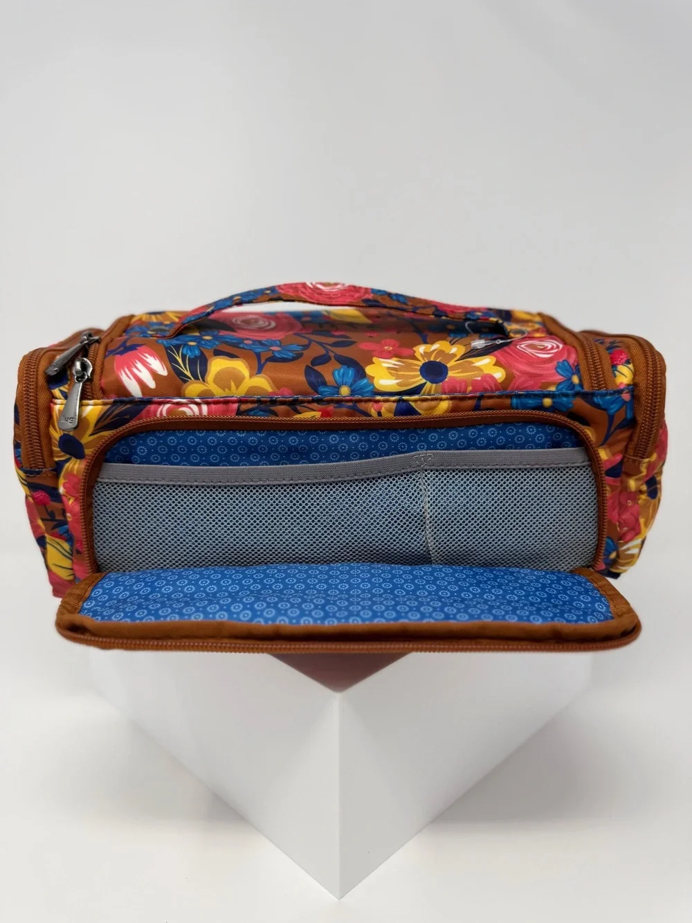 Lug Cosmetic Beauty Organizer Whim Copper Foulard Blue Floral Travel Case